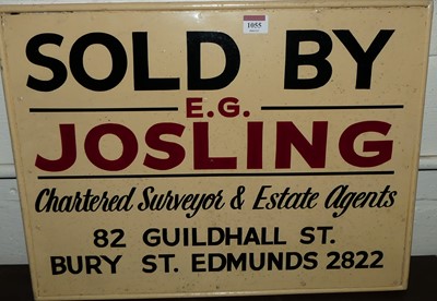 Lot 1055 - A hand-written wooden sign for E.G. Josling...