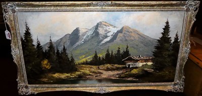Lot 1058 - Naujock (Swiss) - Alpine scene, oil on canvas,...