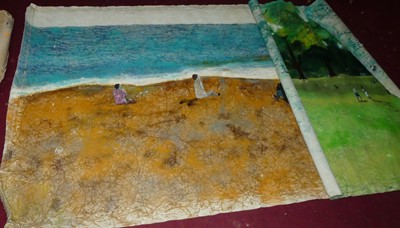 Lot 1062 - Three various large contemporary oil on canvas,...