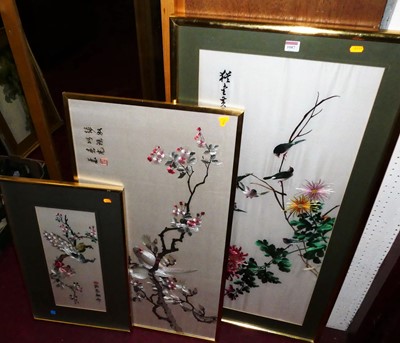 Lot 1087 - A modern Japanese framed silkwork and two...