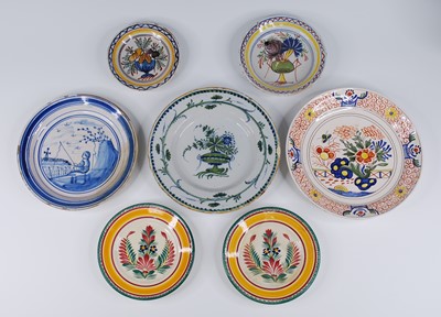 Lot 2132 - A French polychrome faience plate, 18th...