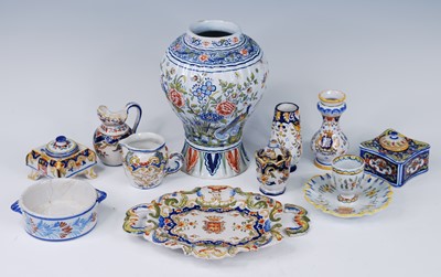 Lot 2133 - A French polychrome faience vase, probably...