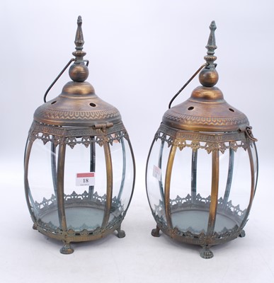 Lot 18 - A pair of modern bronzed metal hanging...
