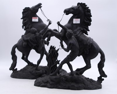 Lot 22 - A pair of spelter models of the Marly Horses,...