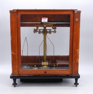 Lot 39 - A set of Stanton brass scales, cased, h.46cm