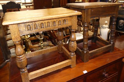 Lot 1287 - Two contemporary joined oak joint stools, each...