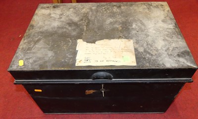 Lot 1295 - An early 20th century painted steel deed box,...