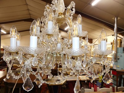 Lot 1330 - A cut crystal glass and polished brass hanging...
