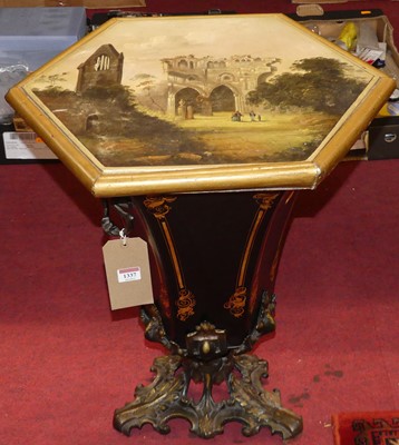 Lot 1337 - A Victorian toleware hexagonal hinge top coal...