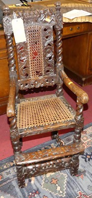 Lot 1367 - An antique carved oak cane back and seat child'...