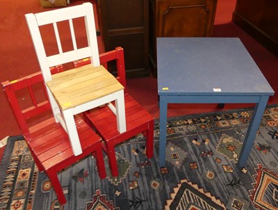 Lot 1369 - Painted child's furniture to include; square...