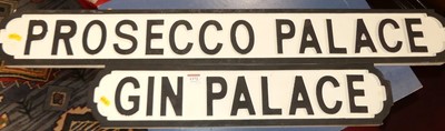 Lot 1372 - Two painted signs, one titled 'Prosecco Palace'...