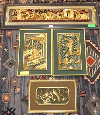 Lot 1373 - A Chinese relief carved and gilt decorated...