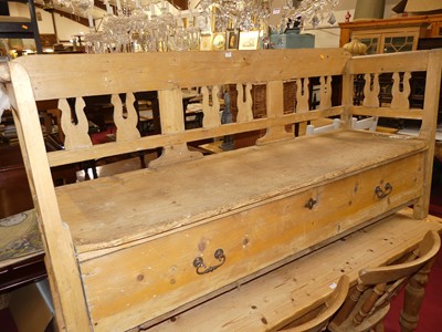 Lot 1374 - A 19th century rustic pine three-seater settle,...