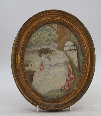 Lot 453 - A 19th century silkwork, depicting a grieving...