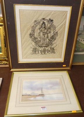 Lot 1071 - John Lawrence - Boats on the riverbank,...