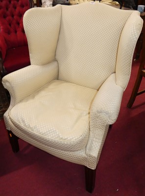 Lot 1389 - A reproduction mahogany and cream upholstered...