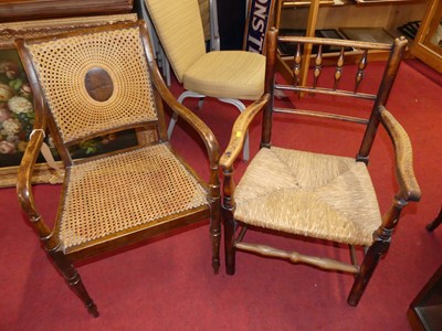 Lot 1399 - A circa 1900 mahogany framed and cane back and...