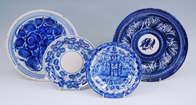 Lot 2140 - A Spanish Manises blue and white plate, 19th...