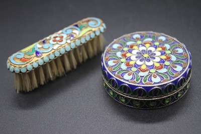 Lot 404 - A Russian silver and enamel pocket snuff box,...