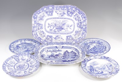 Lot 4028 - A blue and white transfer decorated meat dish,...