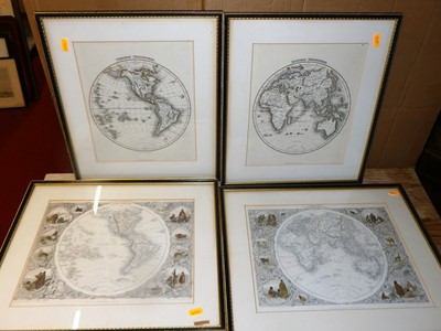 Lot 1155 - Assorted maritime engravings, hemisphere maps...