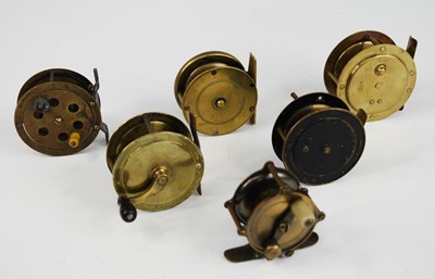 Lot 857 - A The Mibro 2 3/4" brass centre pin reel, the...