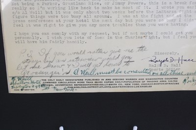 Lot 1262 - Rocky Marciano (1924-1969), a letter addressed...
