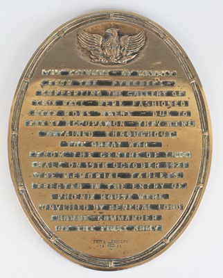 Lot 515 - A large bronze wall plaque of oval form,...