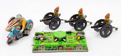 Lot 1912 - One box of mixed tinplate toys to include a...