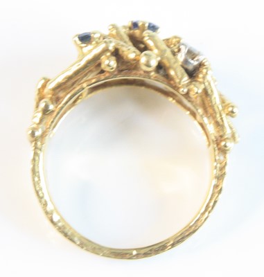 Lot 108 - An 18ct yellow gold, sapphire and diamond...