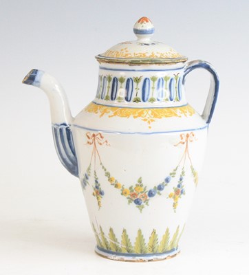Lot 2035 - An Italian tin glazed earthenware coffee pot,...