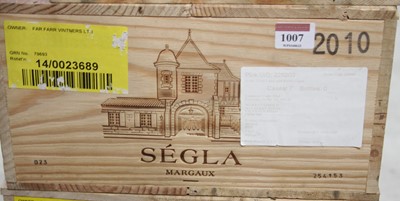 Lot 1007 - Segla, 2010, Margaux, twelve bottles (OWC)