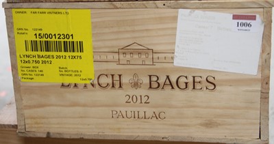 Lot 1006 - Château Lynch-Bages, 2012, Pauillac, twelve...