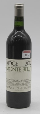 Lot 1073 - Ridge Vineyard Montebello, 2012, Santa Cruz...