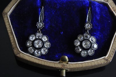 Lot 2180 - A pair of yellow and white metal diamond...