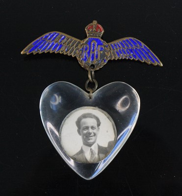 Lot 549 - A WW II brass and enamelled R.A.F. sweetheart...