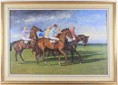 Lot 909 - David Baxter, (b.1942), At The Start, oil on...