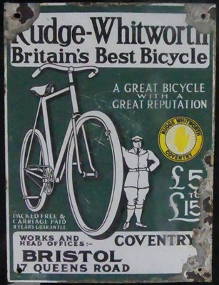Lot 156 - An enamel on metal sign for Rudge-Whitworth...