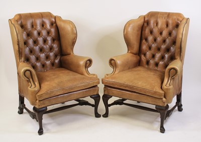 Lot 2421 - A pair of buttonback and studded tan leather...