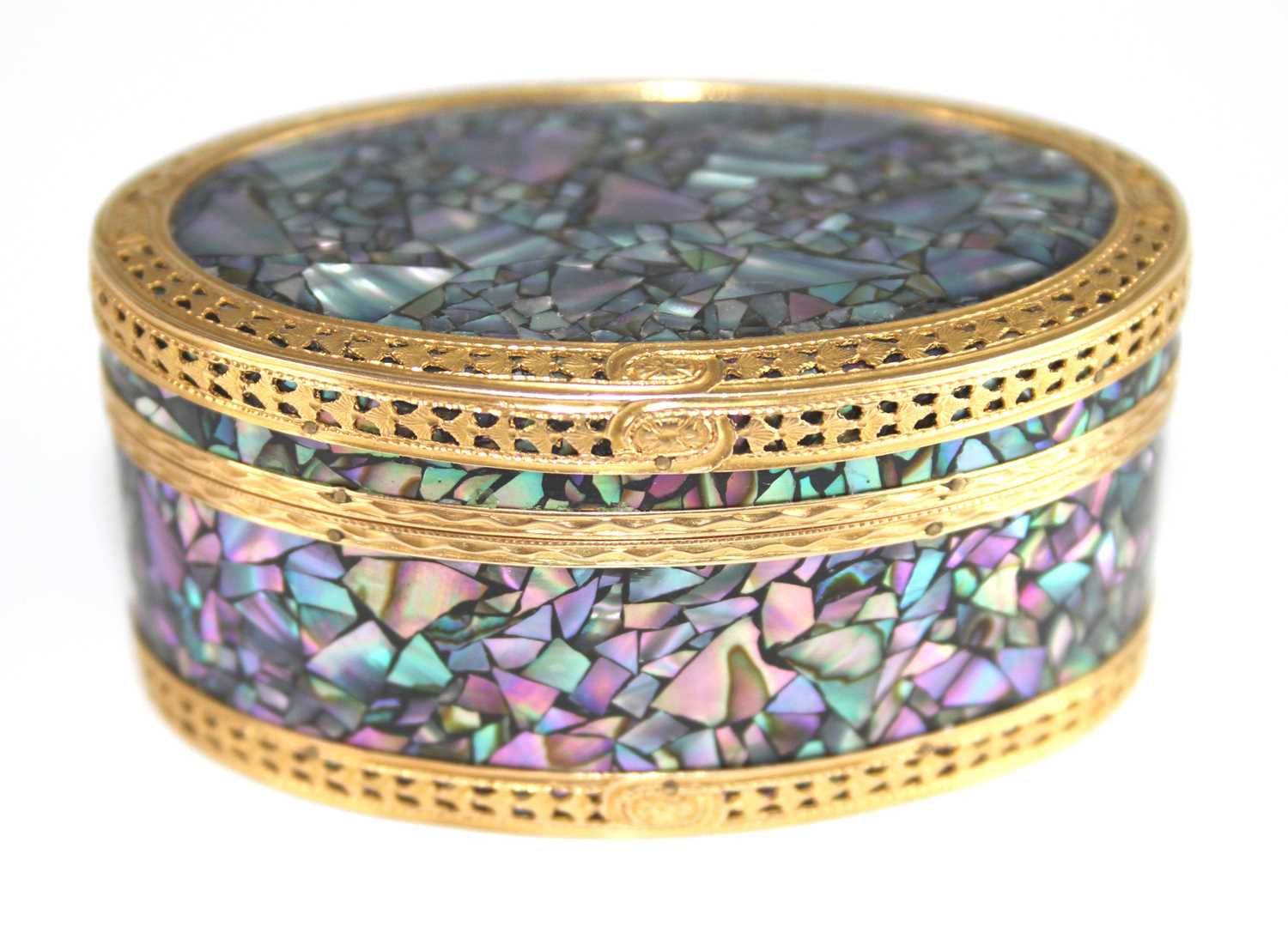 Lot 2243 - A continental mother of pearl and yellow metal...