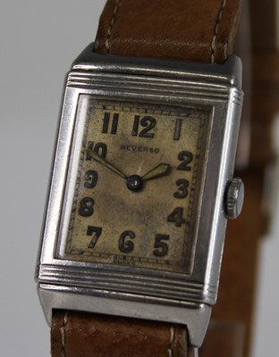 Lot 2209 - A gent's 1930s steel cased Reverso wristwatch,...