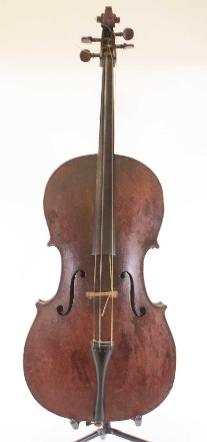 Lot 259 - A 19th century cello, having a two piece maple...