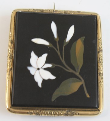 Lot 2502 - A late 19th century yellow metal pietra dura...