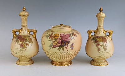 Lot 2064 - A Royal Worcester blush ivory pot purri, circa...