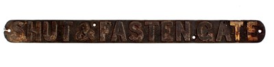 Lot 87 - An original cast iron railway 'Shut and Fasten...