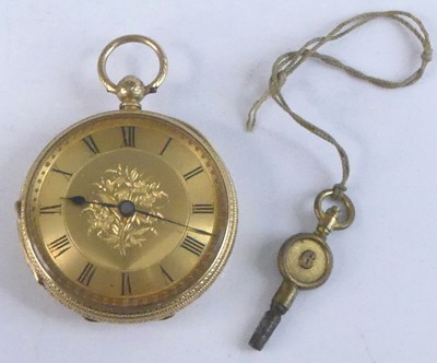 Lot 2294 - An 18ct yellow gold open face keywind pocket...