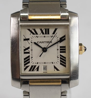 Lot 2296 - A Cartier bi-metal Tank Francais automatic...
