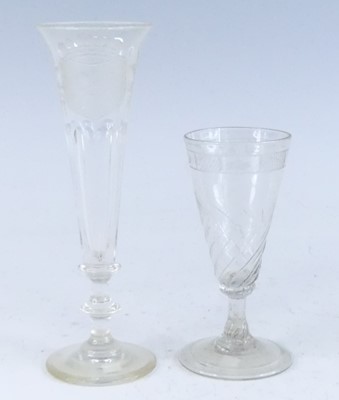 Lot 2099 - A ratafia glass, the fluted bowl etched with a...