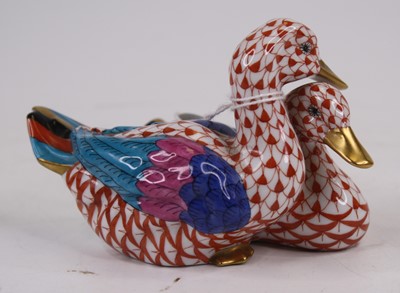 Lot 219 - A Herend porcelain model of two ducks, height 7cm